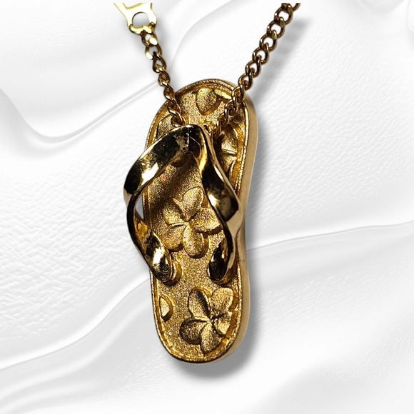 Vintage 14k solid gold slippa flip flop pendant - Picture 12 of 16